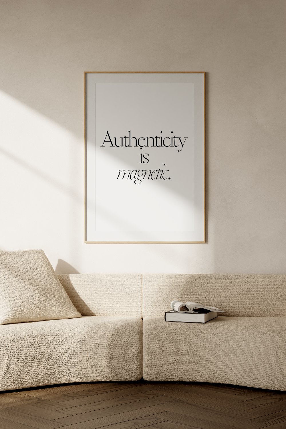 Authenticity is Magnetic black and white minimalist quote wall art print by Studio Heavenly