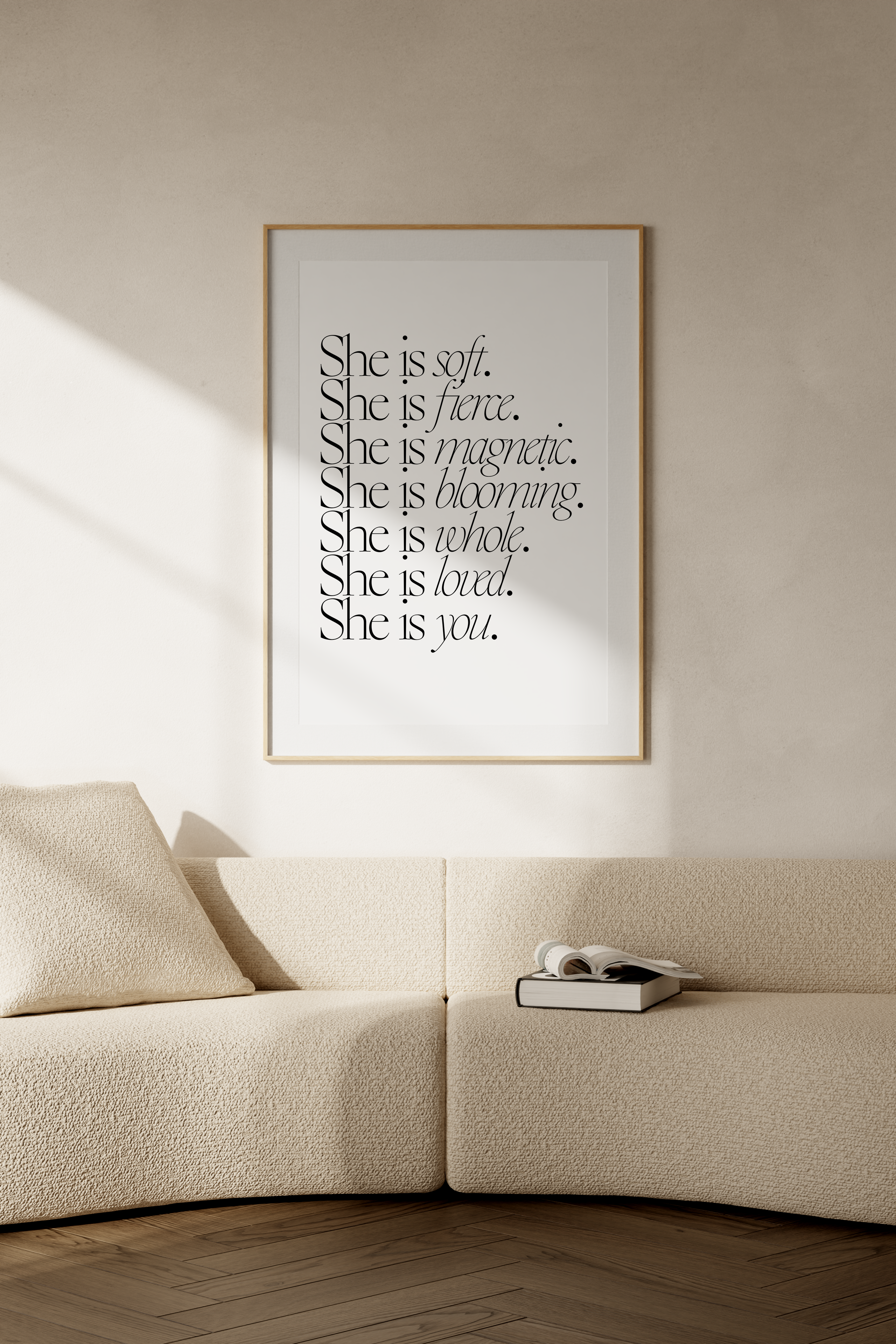 She Is soft fierce magnetic blooming whole loved you black and white women empowerment print by Studio Heavenly